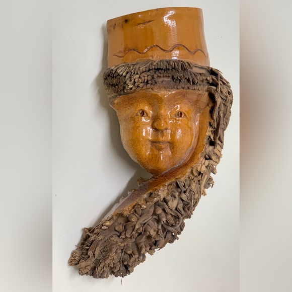 Vintage Hand Carved Native American Folk Art Bamboo Tree Root Face Mask - Picture 15 of 16